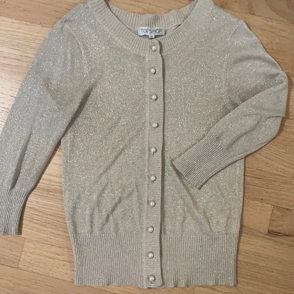 Topshop lurex pearl buttons,s,xs gold cardigan - Picture 1 of 6